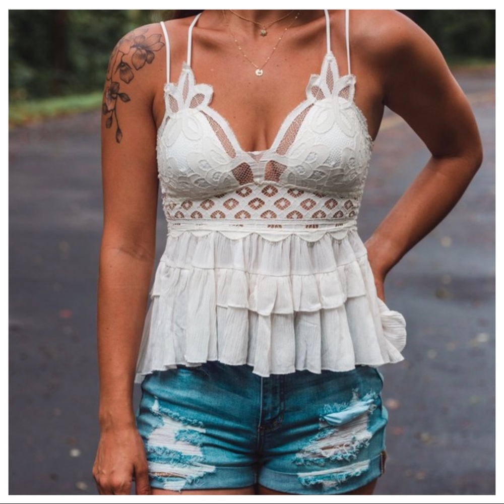 Boho Ivory Lace Crochet Peplum Top - Picture 2 of 5